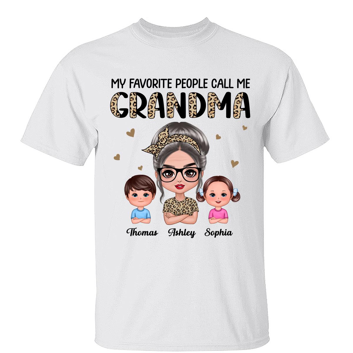 Favorite People Call Me Grandma Half Leopard Doll Grandma & Grandkids Personalized Shirt