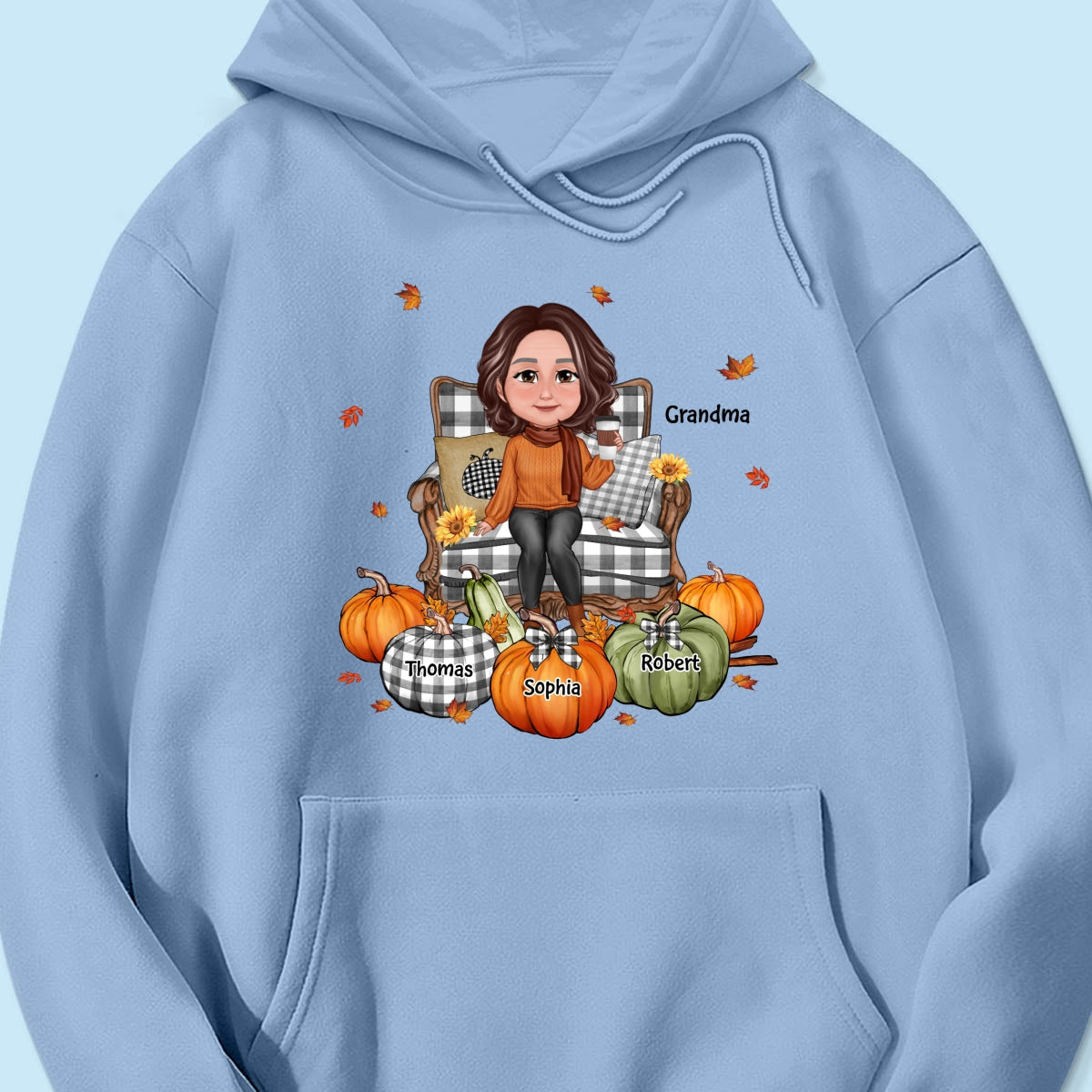 Grandma Sitting On Chair Pumpkins - Personalized Shirt - Gift For Grandma