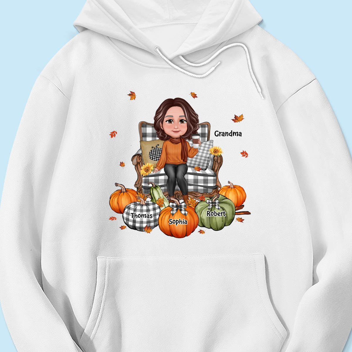 Grandma Sitting On Chair Pumpkins - Personalized Shirt - Gift For Grandma