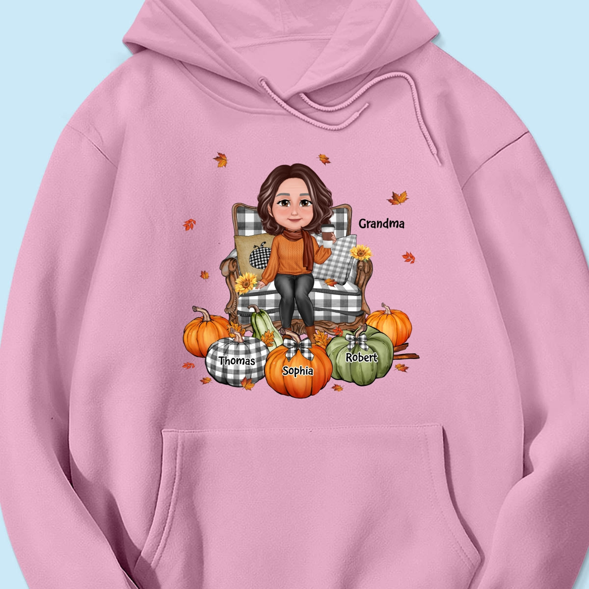 Grandma Sitting On Chair Pumpkins - Personalized Shirt - Gift For Grandma