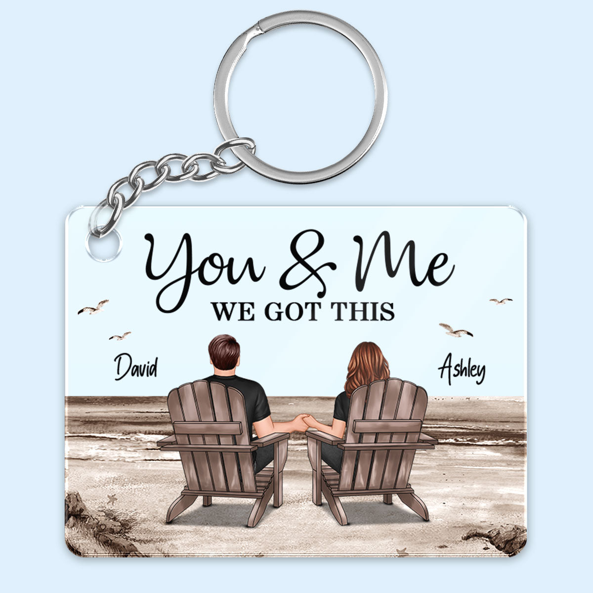 Retro Vintage Back View Couple Sitting Beach Landscape Personalized Acrylic Keychain