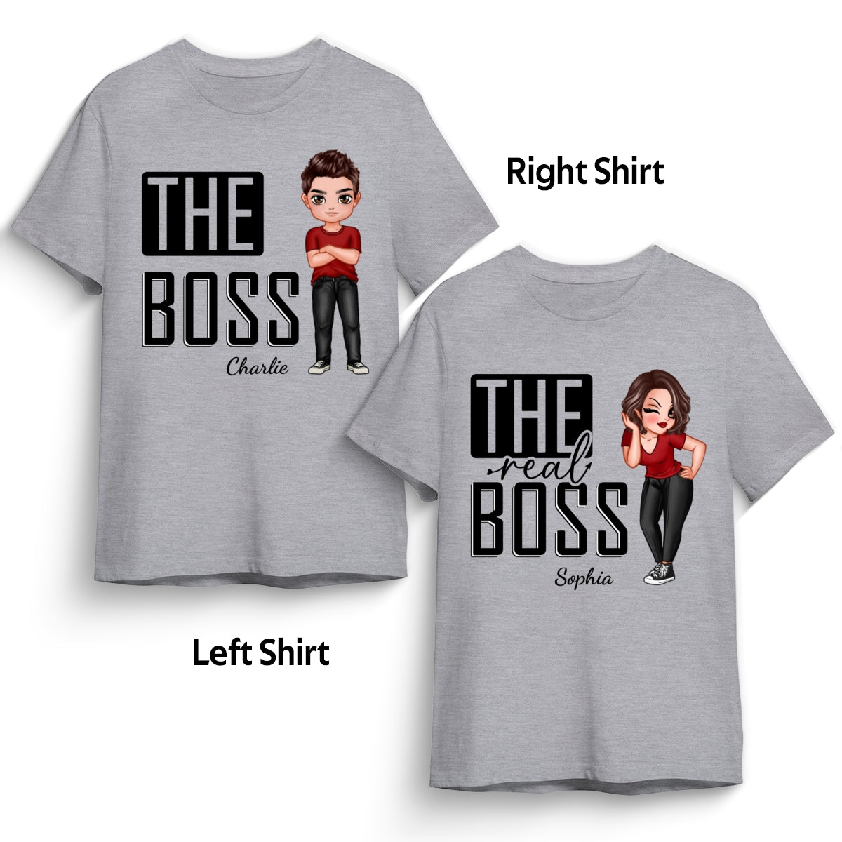 The Boss The Real Boss Funny Valentine‘s Day Gift For Couple Personalized Matching Shirts [Set of 2 Shirts]