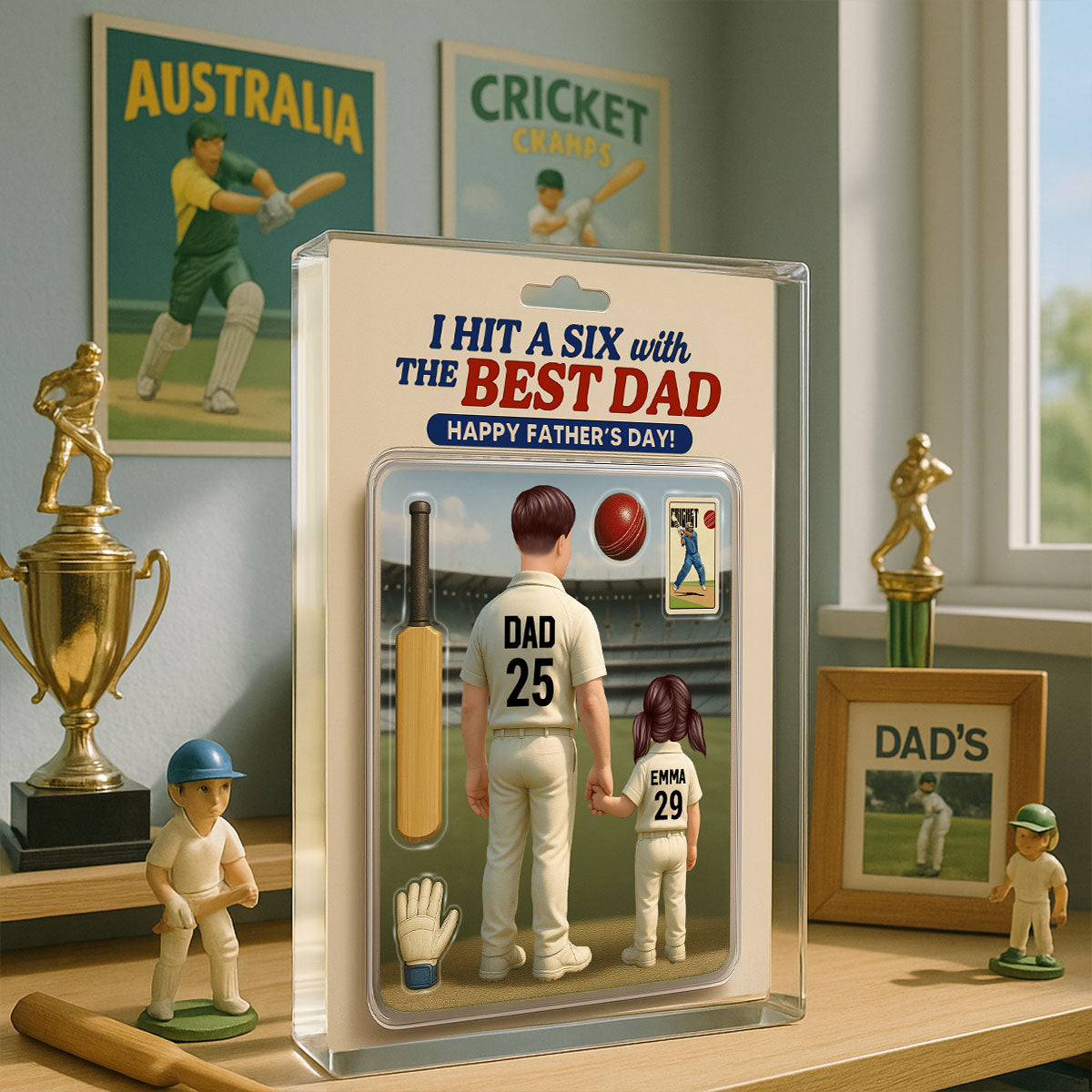 Hit A Six With The Best Dad Cricket Dad - Personalized Acrylic Block Plaque -  Gift