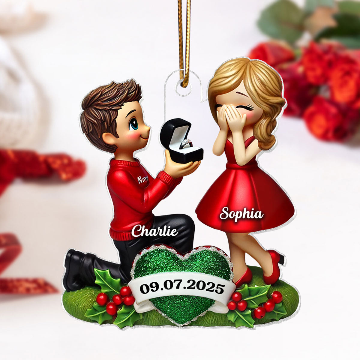 Marriage Proposal 3D Effect Ornament for Couples, Personalized Newly Engaged Gift, ""She Said Yes!"" Ornament
