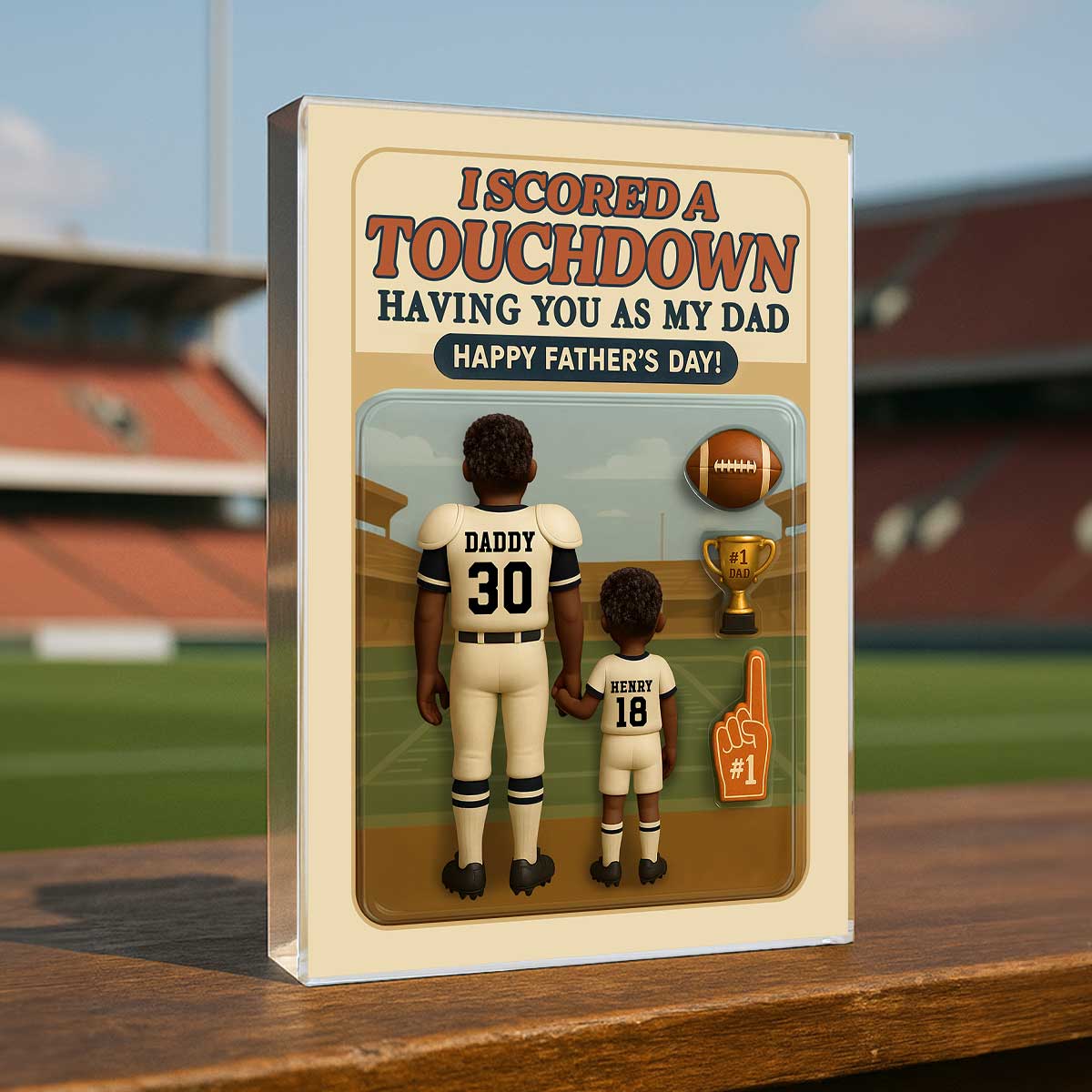 I Scored A Touchdown Having You as my Dad, Custom Figure Personalized Acrylic Block Plaque,  Gift for Dad, Gift for Husband