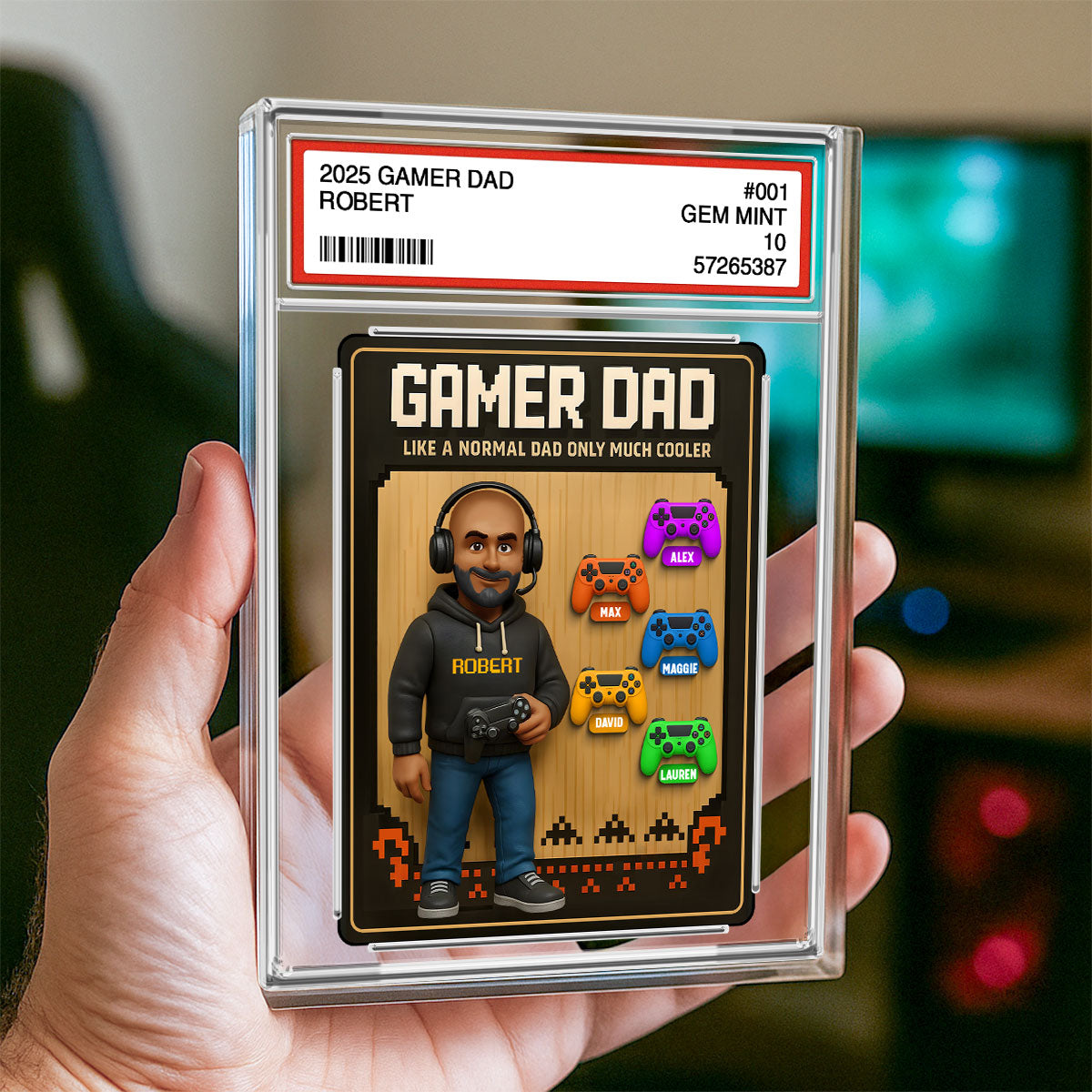 Gamer Dad Trading Card Personalized Acrylic Block Plaque,  Gift for Gamer Dad