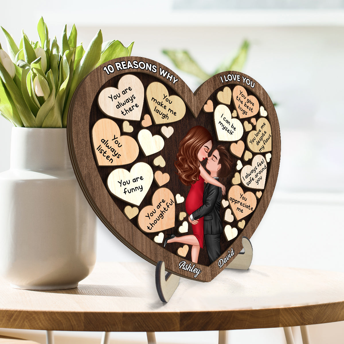 Couple Kissing In Heart Reasons I Love You Personalized 2-layer Wooden Plaque,  Gift For Him, Gift For Her