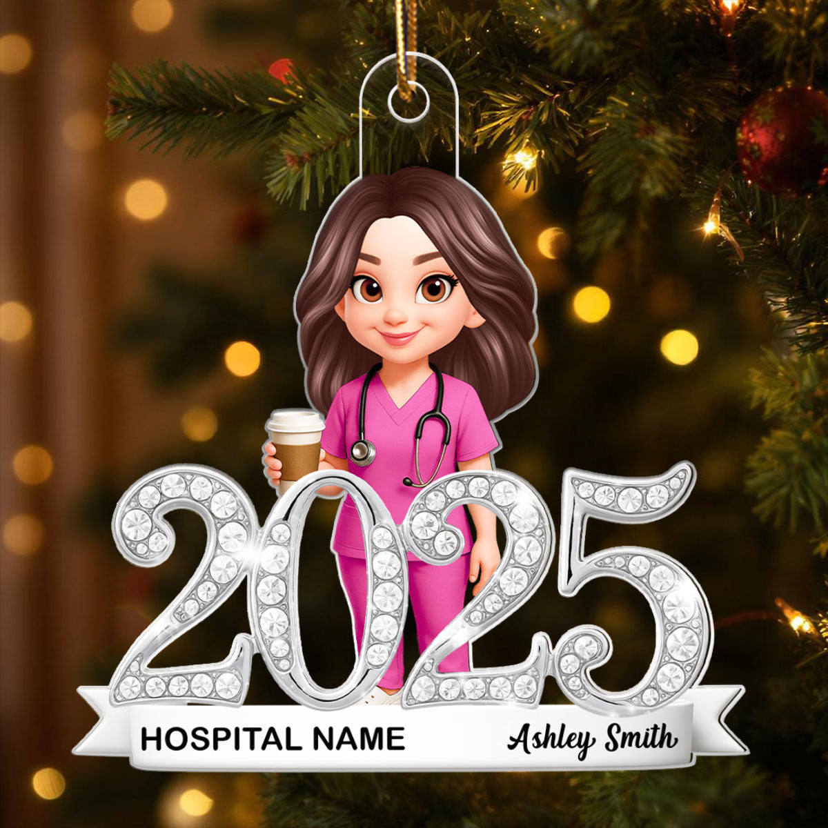 2025 Nurse Shining Crystal Effect - Personalized Acrylic Ornament - Christmas Gift for Nurse