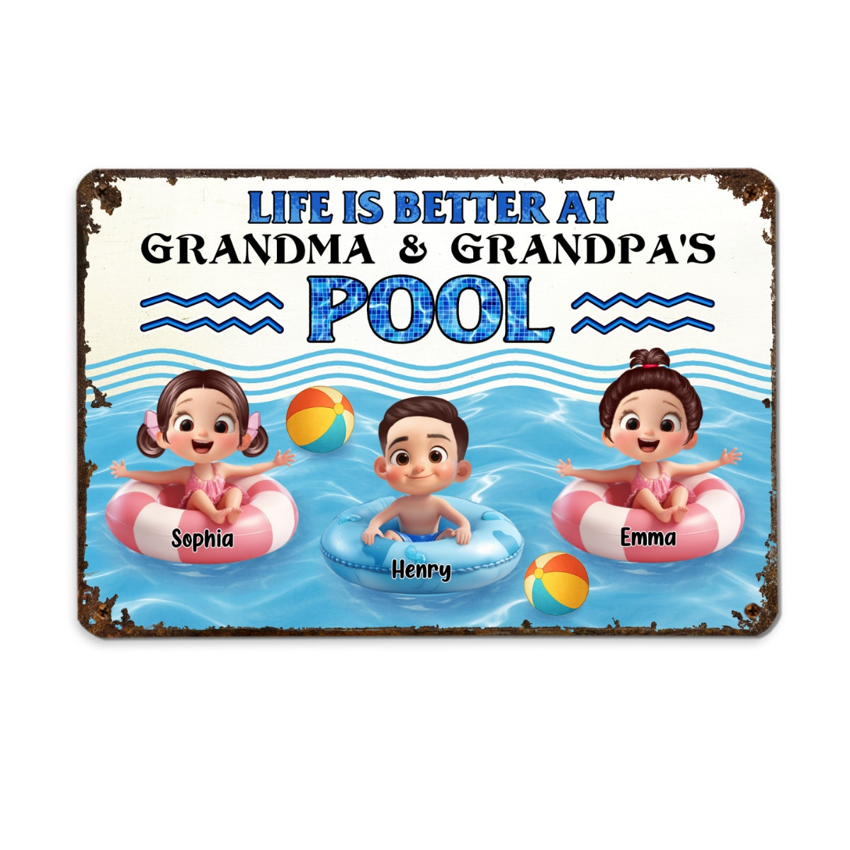 Life is Better at Grandma & Grandpa Pool Personalized Metal Sign, Grandchildren Welcome Sign