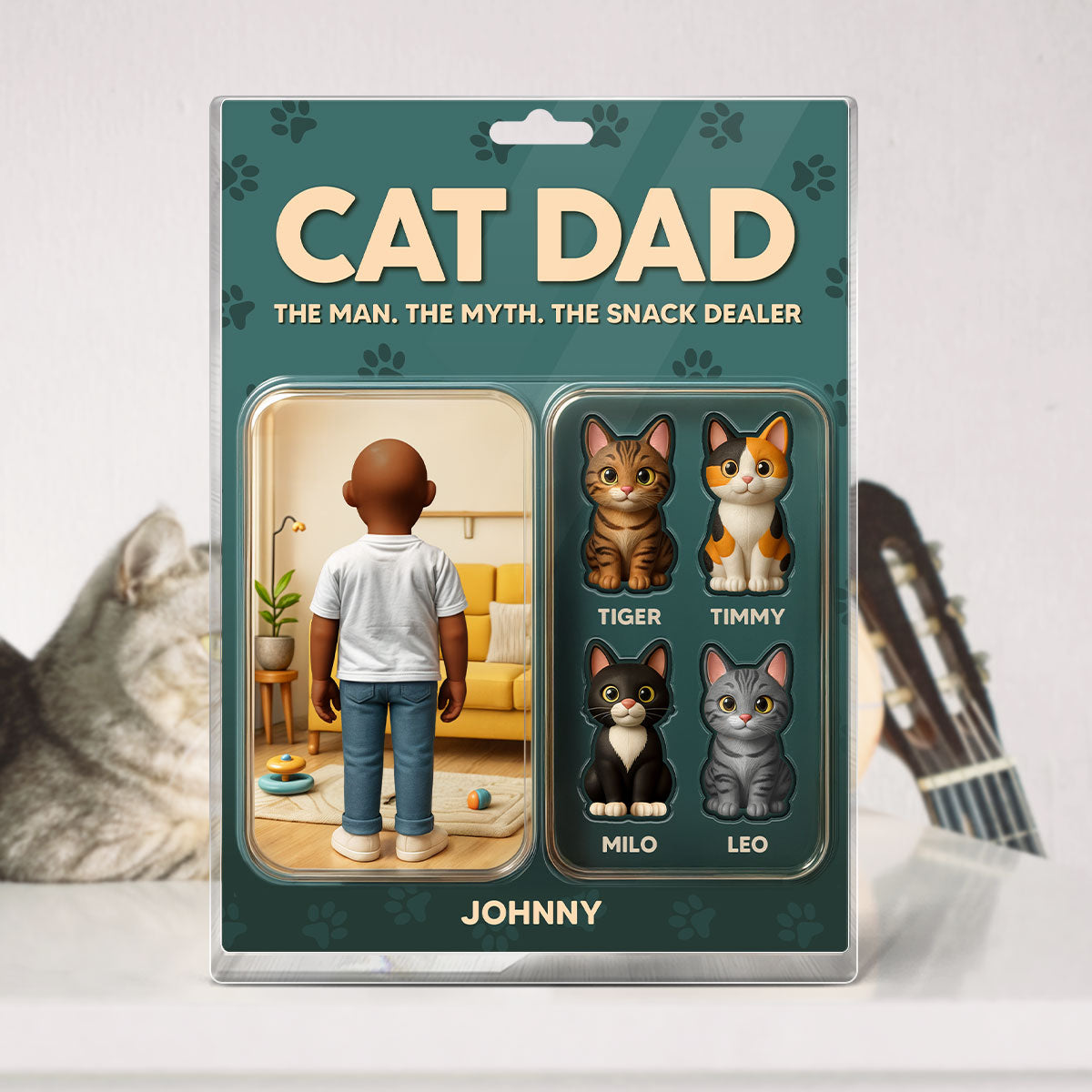 Cat Dad Cartoon Figures Style Personalized Acrylic Block Plaque,  Gift for Cat Lover