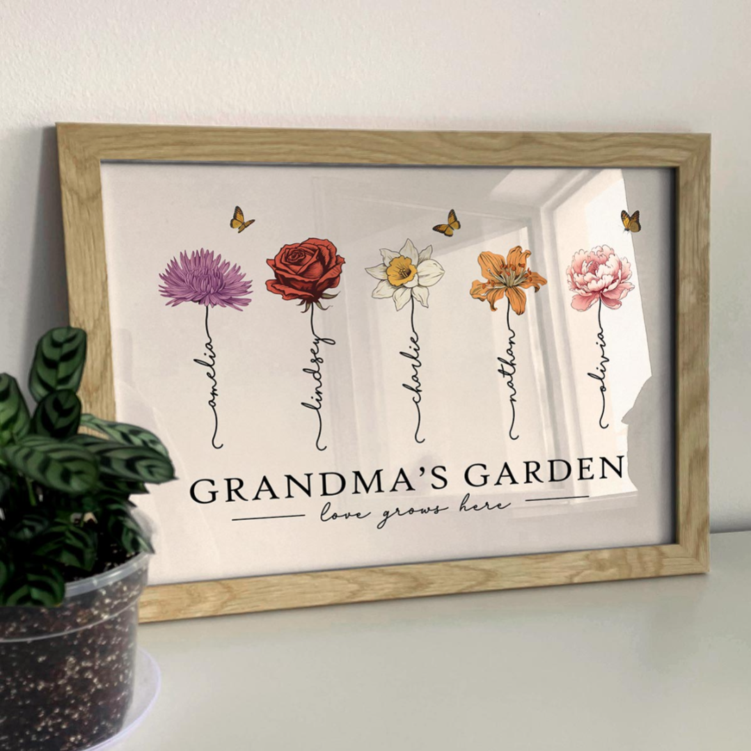 [FREE DELIVERY - Limited Time Offer] Grandma‘s Garden Love Grows Here Beautiful Birth Month Flower Gift For Grandma Mom Personalized Poster