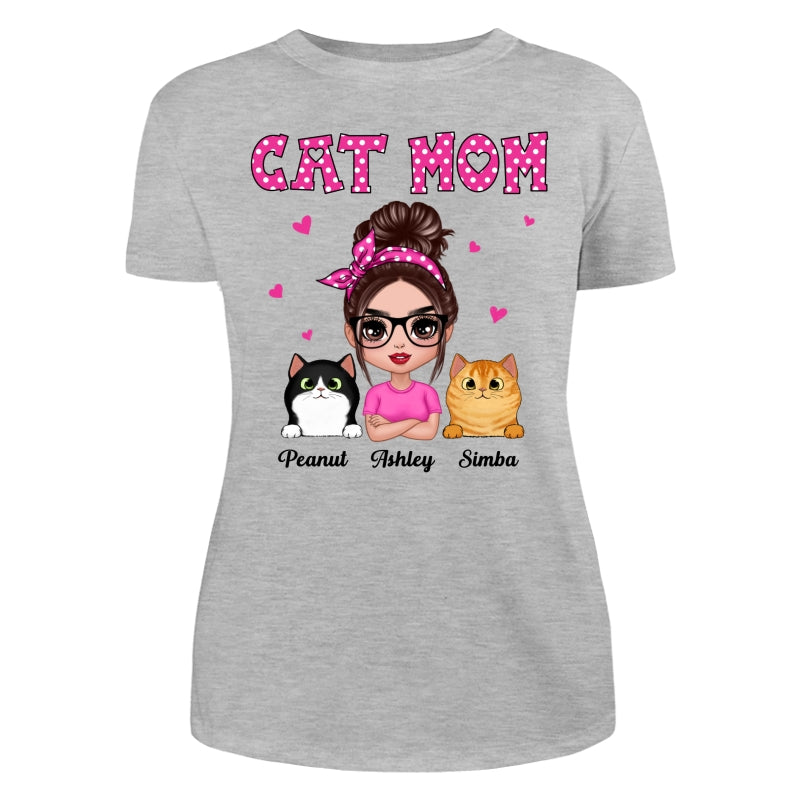 Colorful Polka Dot Pattern Doll Cat Mom Personalized Shirt