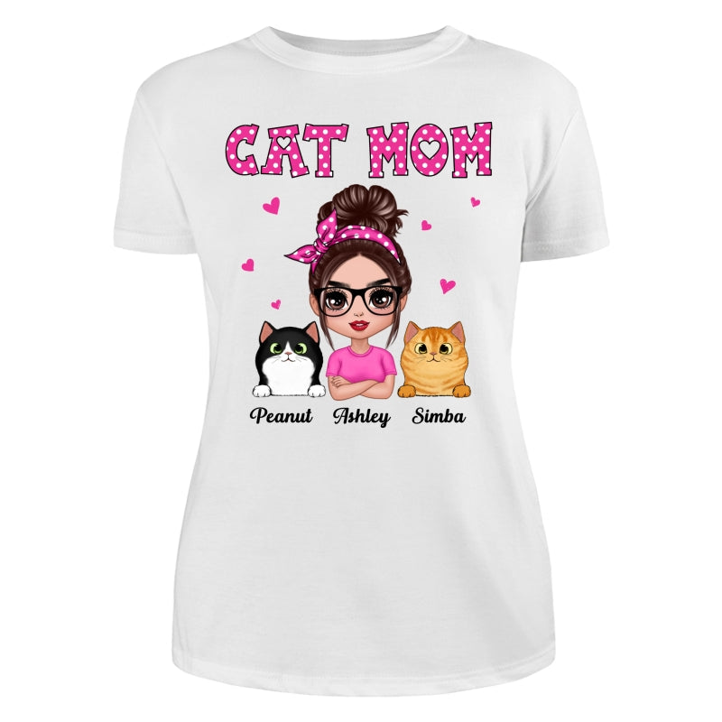 Colorful Polka Dot Pattern Doll Cat Mom Personalized Shirt