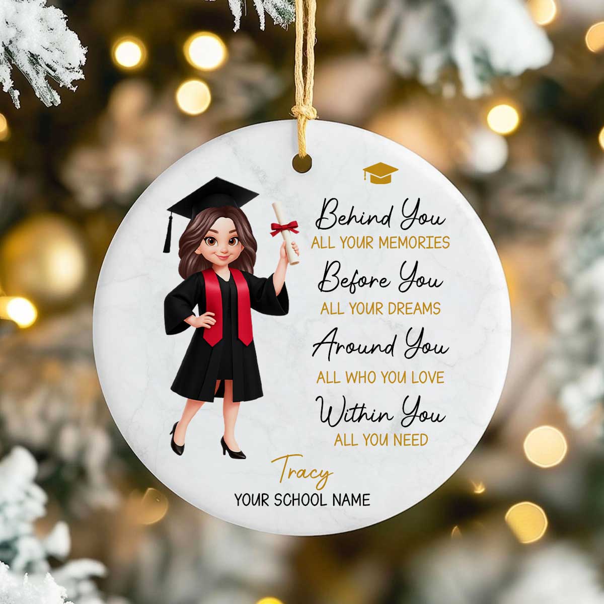 Behind You All Your Memories - Personalized Ceramic Ornament - Christmas Gift Graduation Gift For Senior