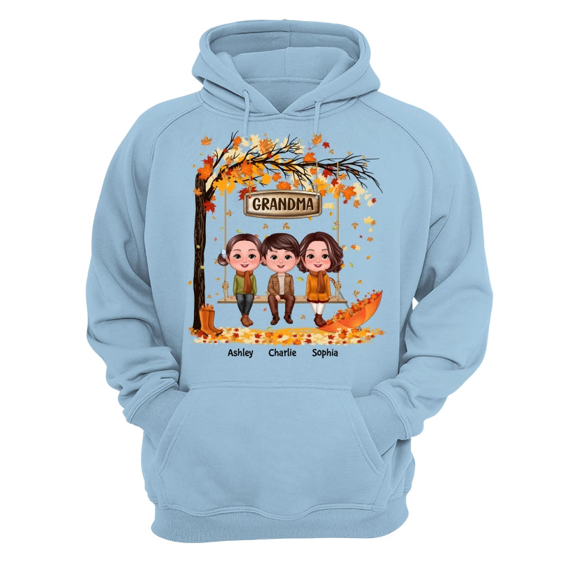 Fall Season Kids Sitting On Swing Grandma Mom Personalized Shirt