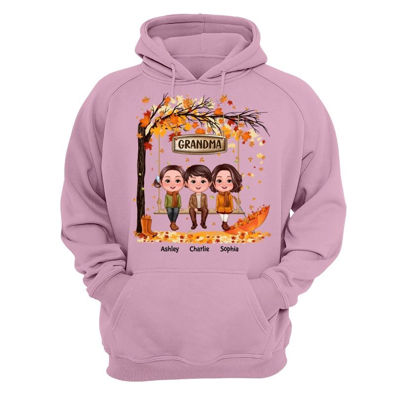 Fall Season Kids Sitting On Swing Grandma Mom Personalized Shirt