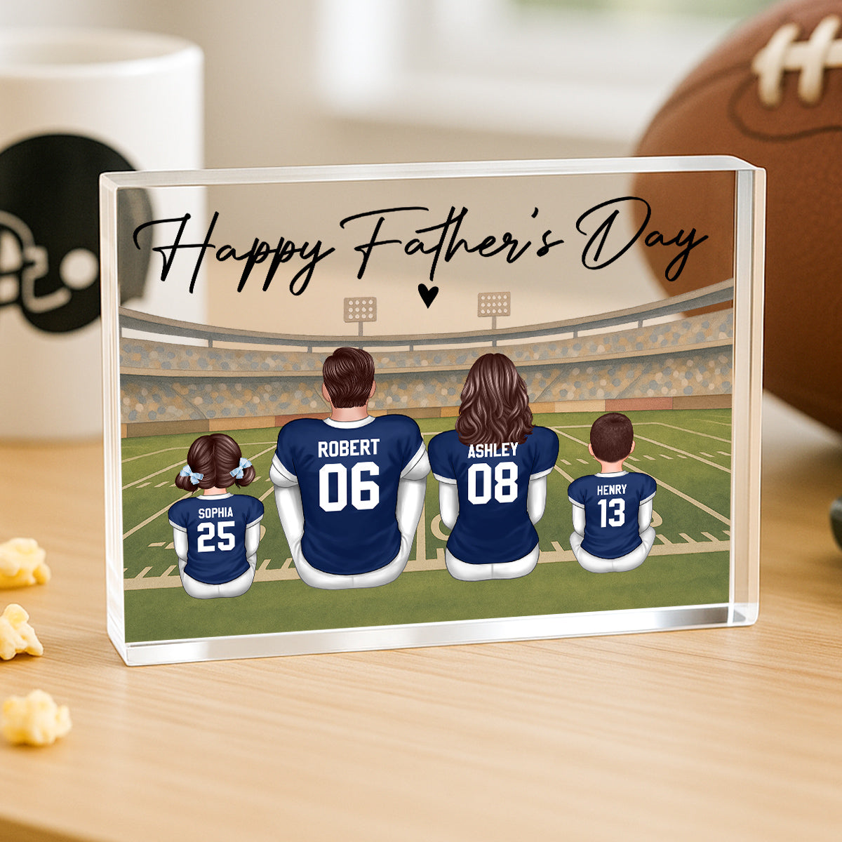 Retro Vintage American Football Daddy's Dream Team Personalized Acrylic Block Plaque| Unique  Gift For Dad, Husband