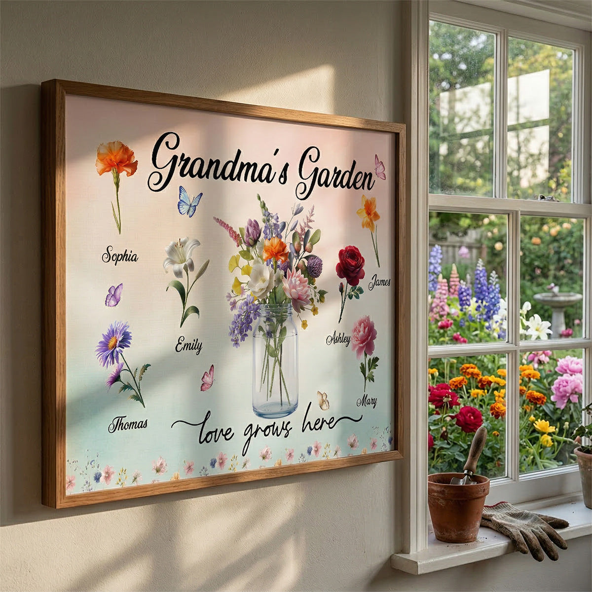 Grandma's Garden Beautiful Birth Month Flower Pot - Personalized Poster - Mother's Day Home Decor Gift For Grandma