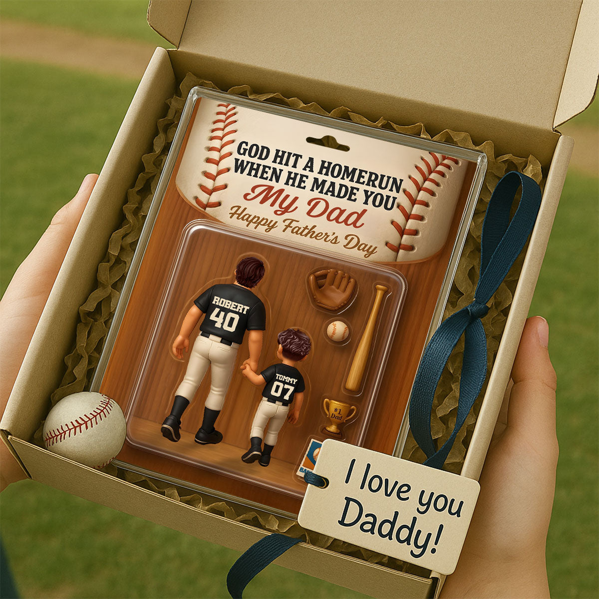 God Hit A Home Run When He Made You Our Dad Custom Action Figure Personalized Acrylic Block Plaque,  Gift for Baseball Dad