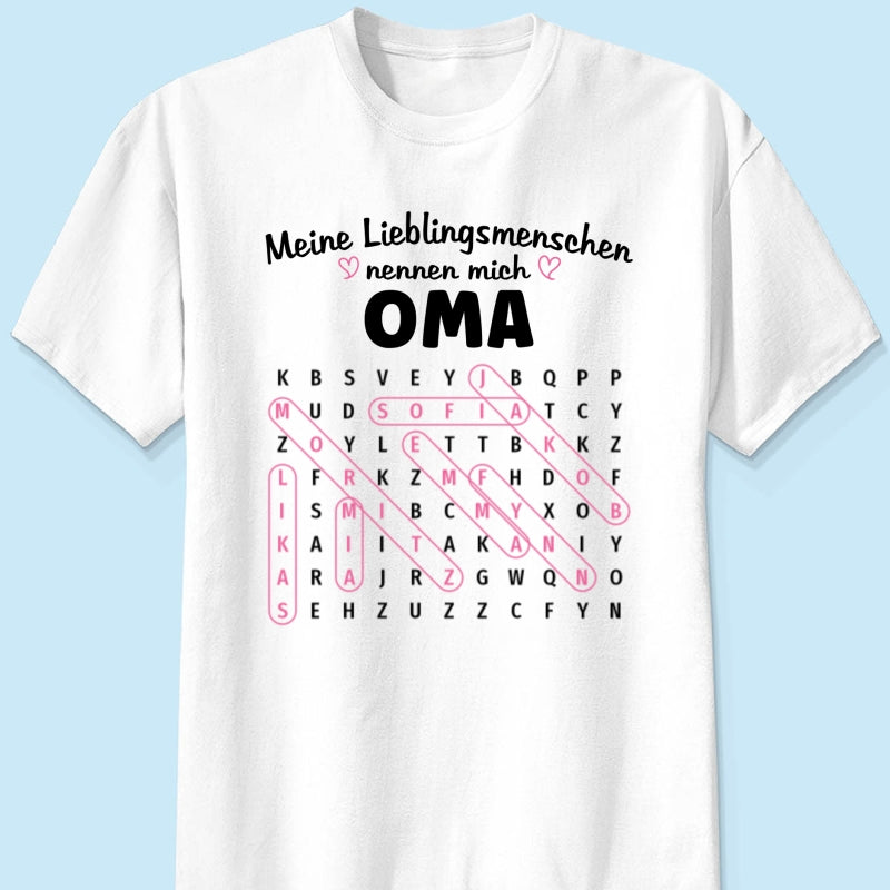 Meine Lieblingsmenschen nennen mich Oma Wortsuchrtsel – Personalisiertes Shirt – Geschenk fr Oma