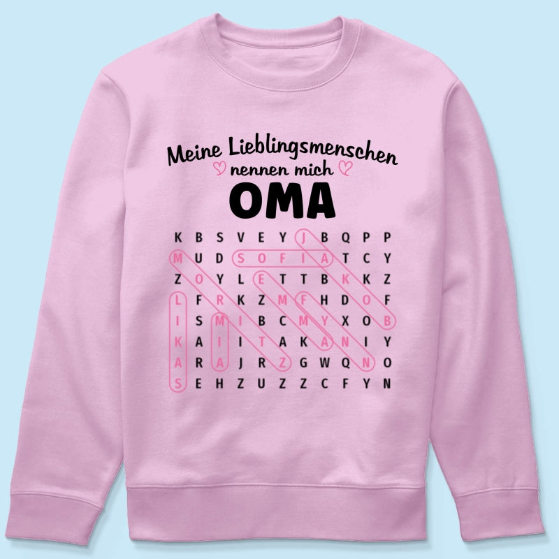 Meine Lieblingsmenschen nennen mich Oma Wortsuchrtsel – Personalisiertes Shirt – Geschenk fr Oma