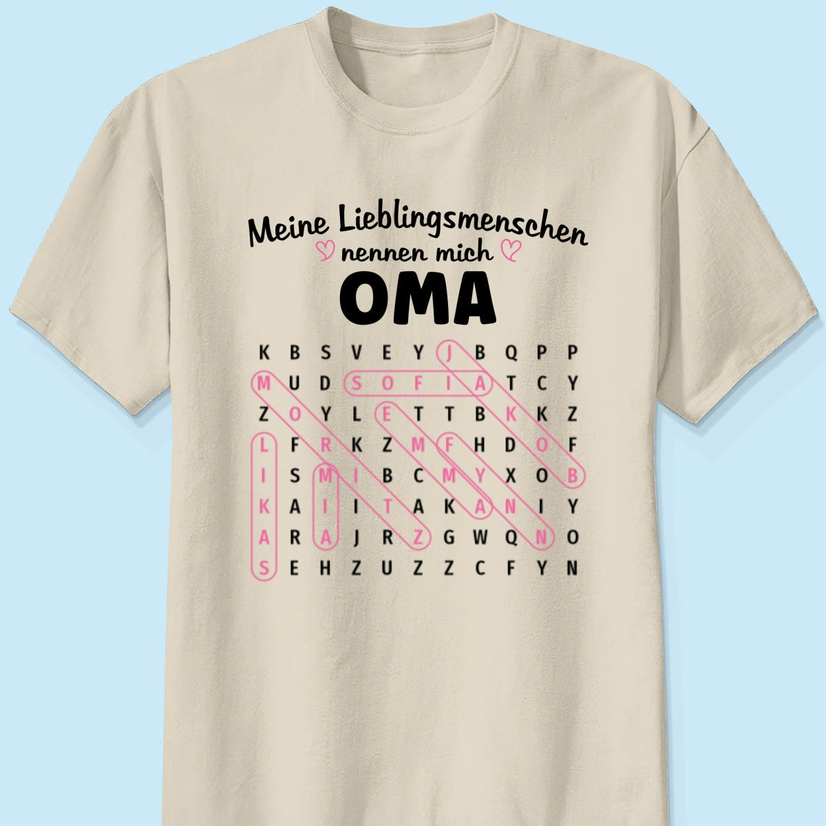 Meine Lieblingsmenschen nennen mich Oma Wortsuchrtsel – Personalisiertes Shirt – Geschenk fr Oma