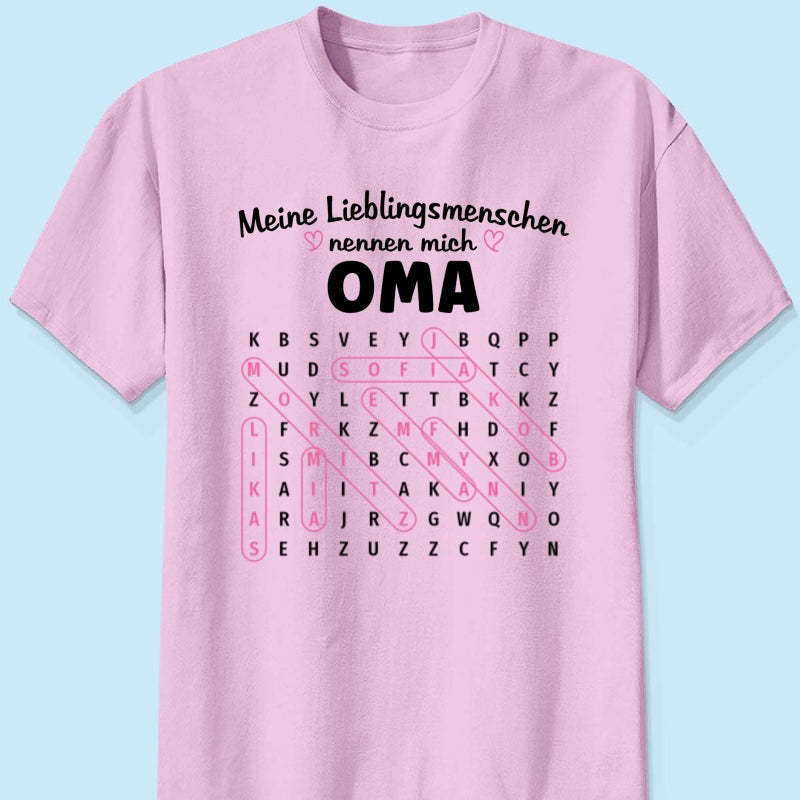 Meine Lieblingsmenschen nennen mich Oma Wortsuchrtsel – Personalisiertes Shirt – Geschenk fr Oma