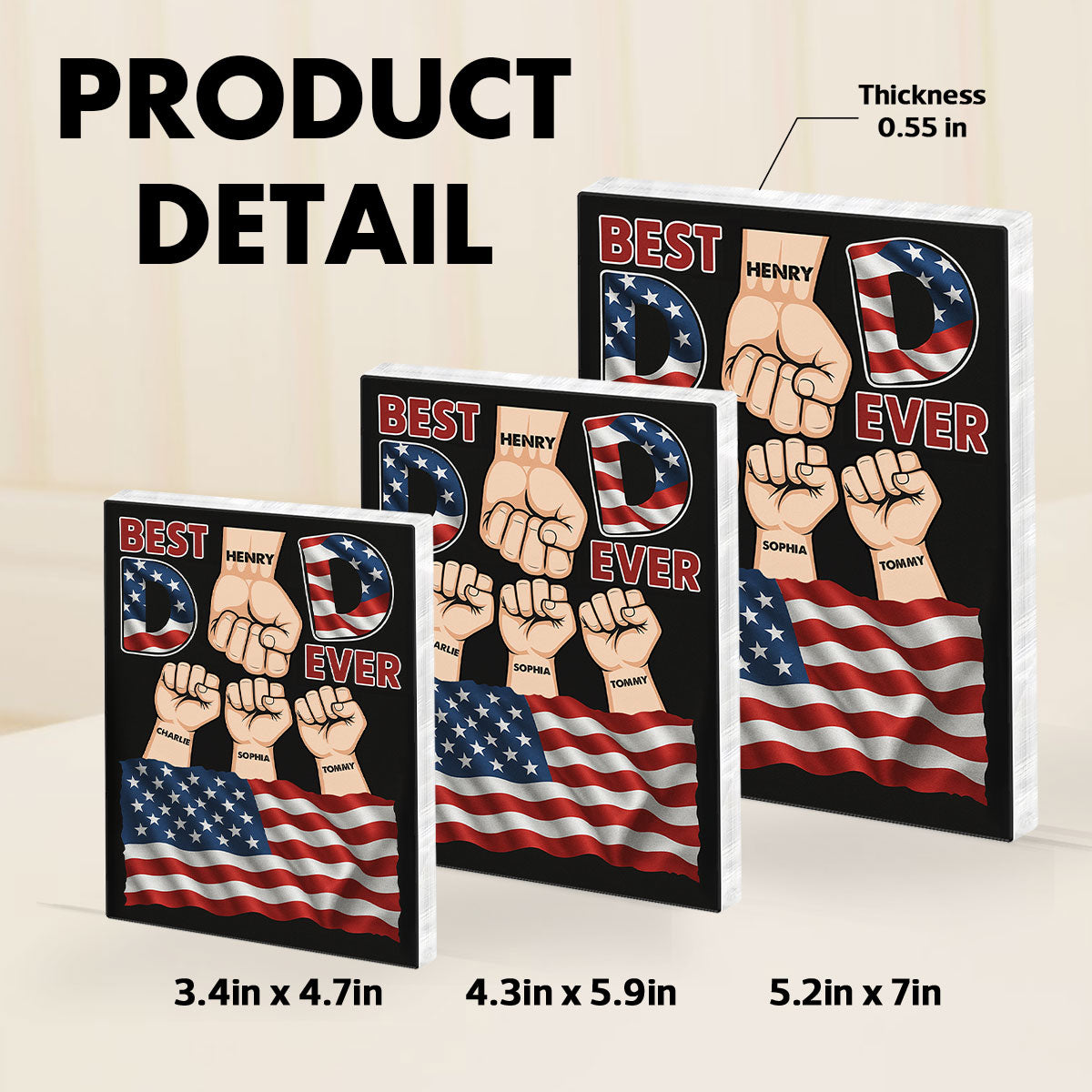 Best Dad Ever Nation Flag Personalized Acrylic Block Plaque,  Gift for Dad