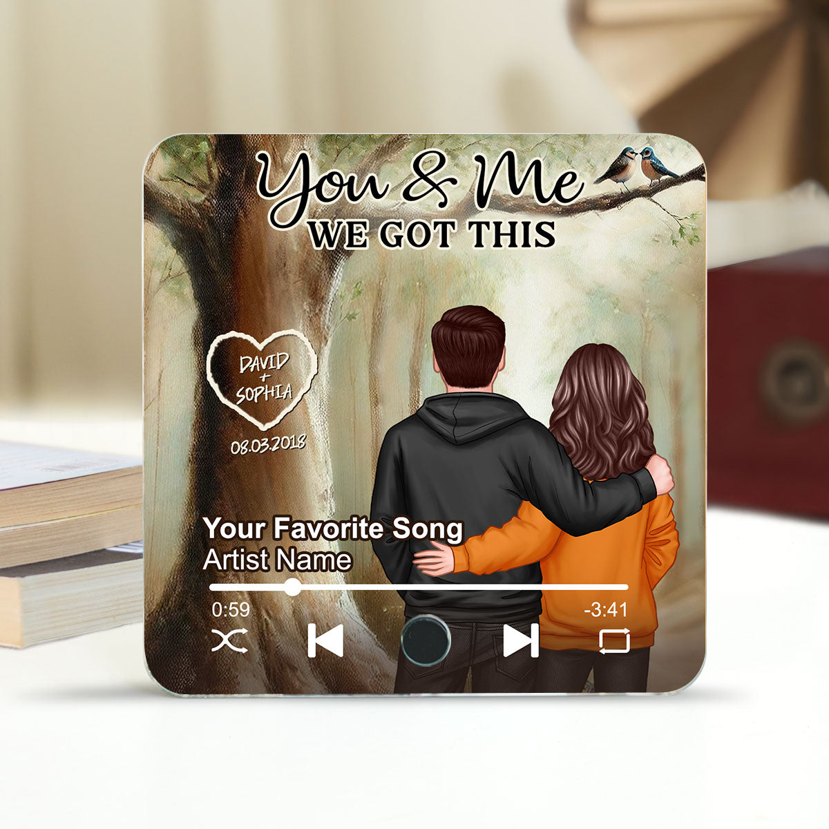Couple Names Carved On Tree Of Love Personalized Music Fridge Magnet, Heartfelt 2025  Gift For Couple, For Him, For Her, Boyfriend, Girlfriend, Husband, Wife
