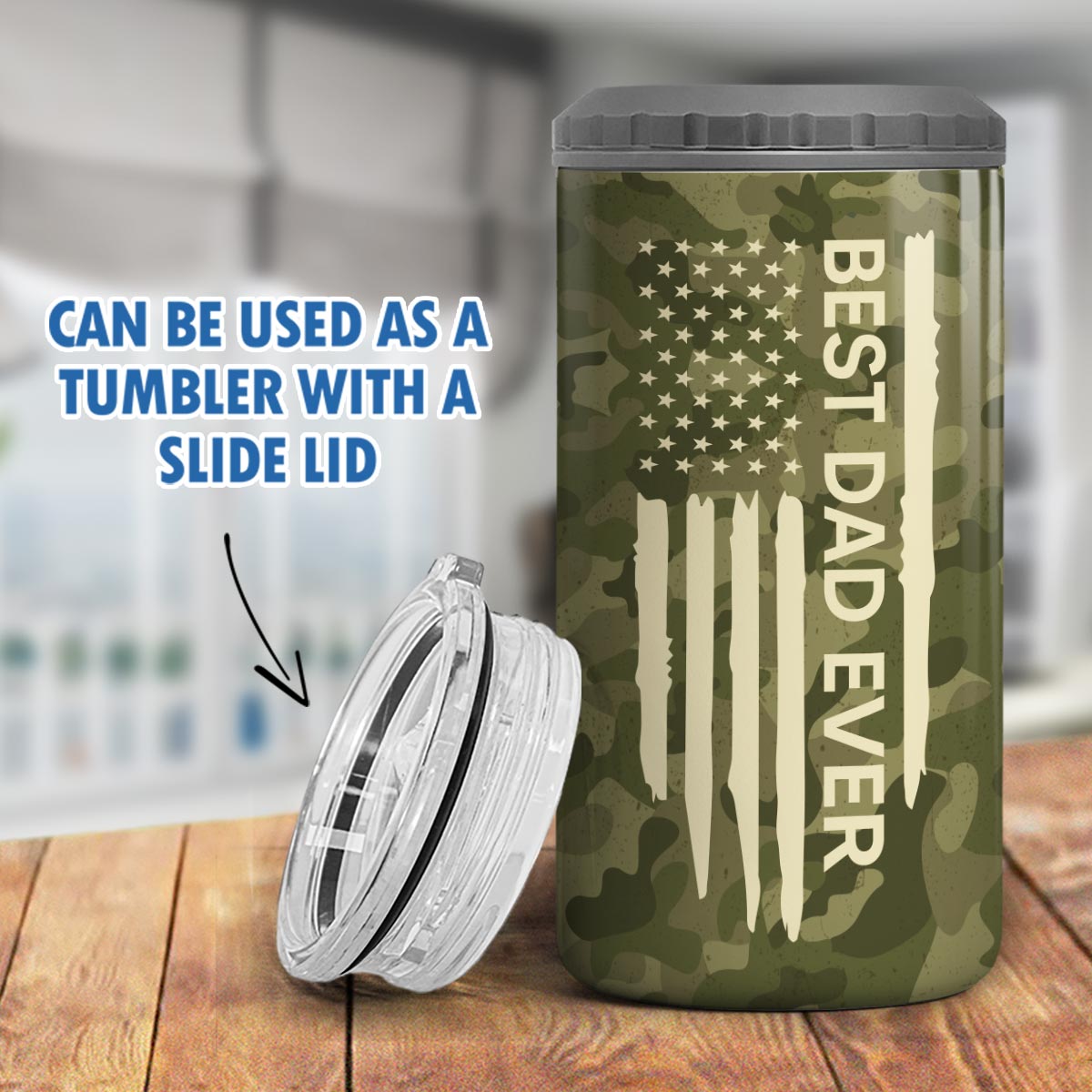 Best Dad Papa Grandpa Ever Man & Kids Nation Flag Father‘s Day Gift For Husband Father Figures Personalized 4 In 1 Can Cooler