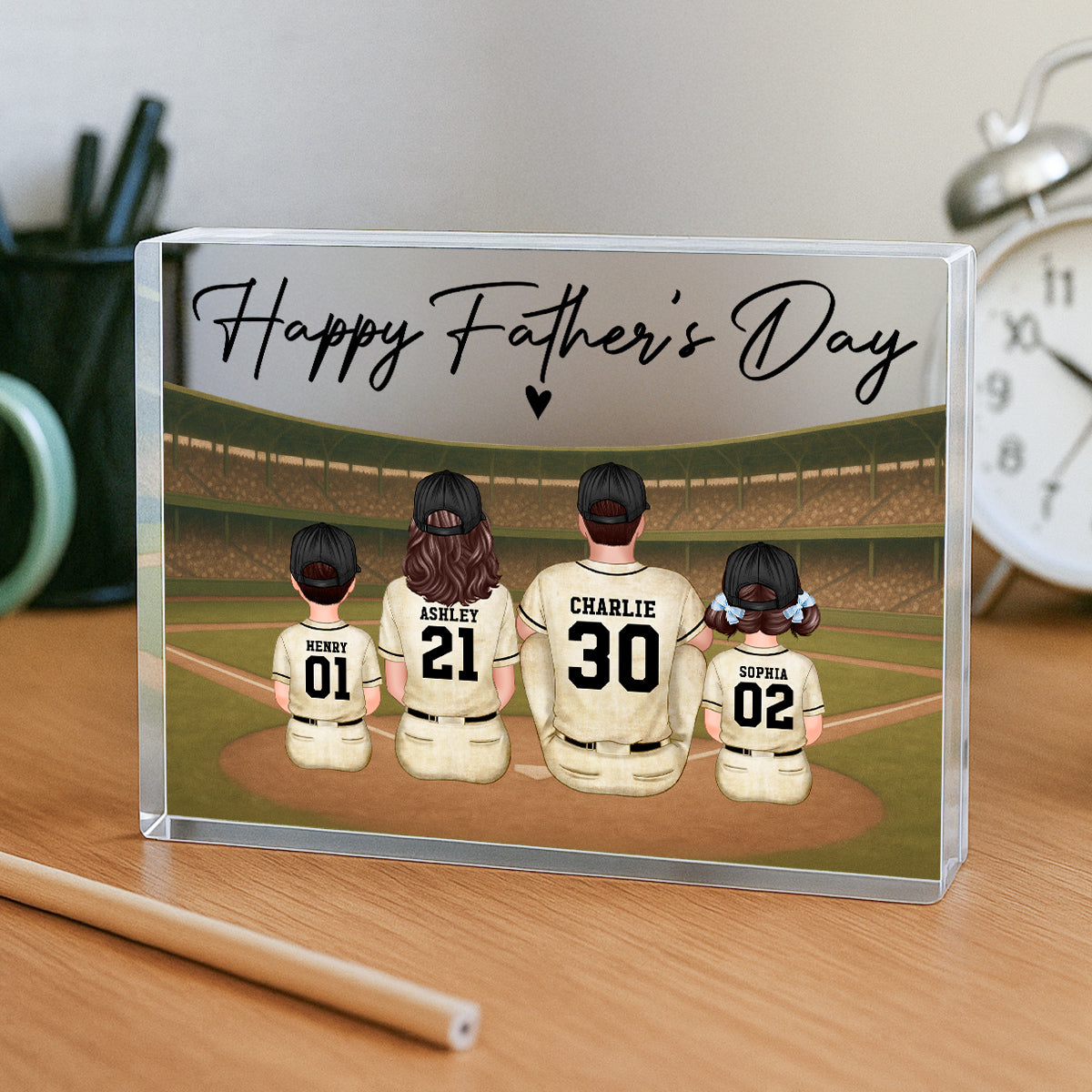 Retro Vintage Baseball Daddy's Dream Team Personalized Acrylic Block Plaque| Unique  Gift For Dad