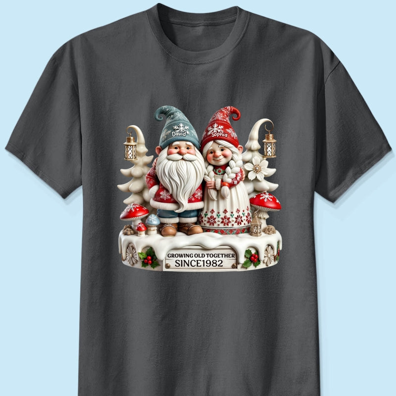 3D Effect Gnome Couple Together Christmas Personalized Shirt, Heartfelt Gift For Couple, For Him, For Her, Husband, Wife