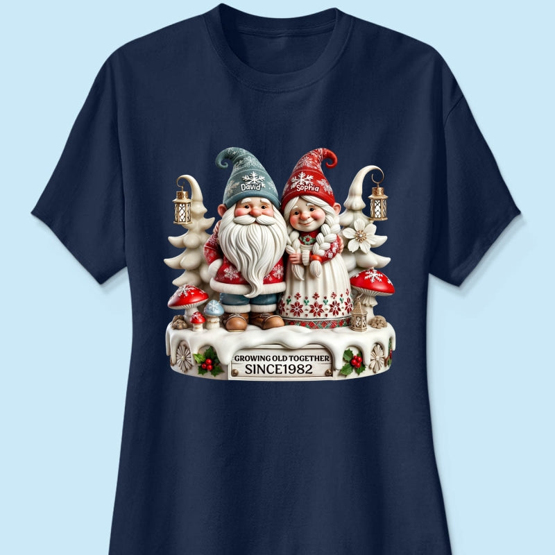 3D Effect Gnome Couple Together Christmas Personalized Shirt, Heartfelt Gift For Couple, For Him, For Her, Husband, Wife