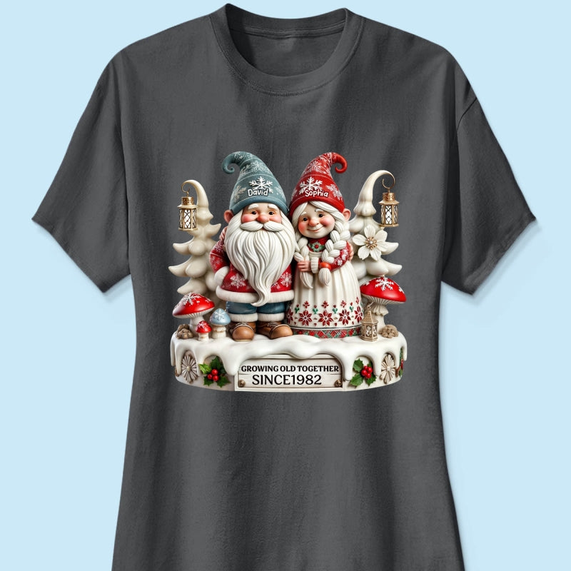 3D Effect Gnome Couple Together Christmas Personalized Shirt, Heartfelt Gift For Couple, For Him, For Her, Husband, Wife