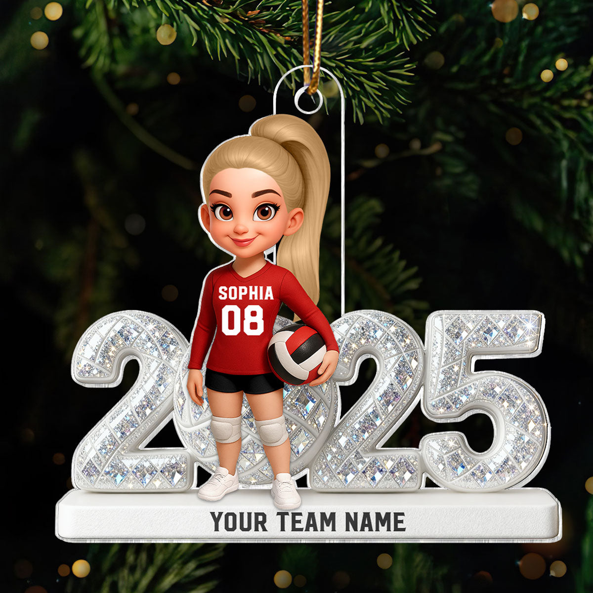 3D Effect Christmas Volleyball Player Keepsake - Personalized Acrylic Ornament - Gift For Volleyball Lovers, School Volleyball Team