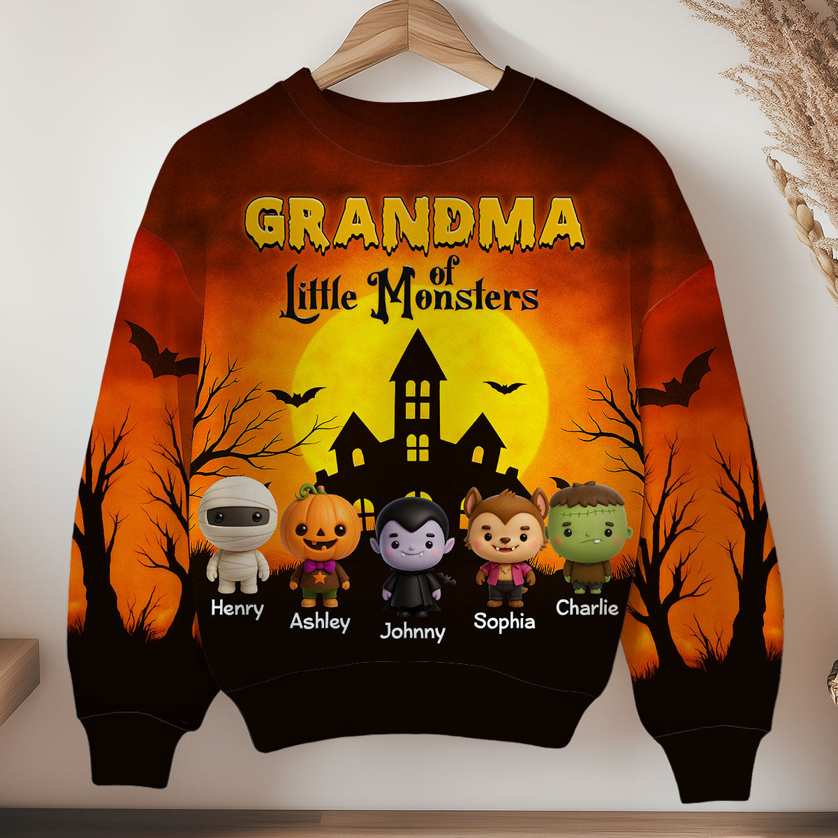 Grandma Mom Little Monsters Personalized 3D Sweatshirt, Halloween gift for Grandma