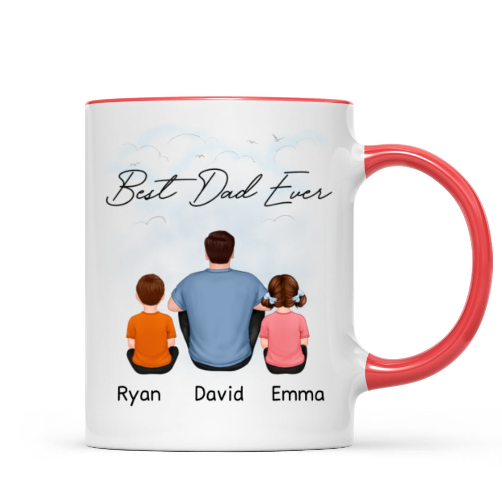 Back View Dad And Kids Dogs Cats Sitting Father‘s Day Gift For Dad Personalized Mug