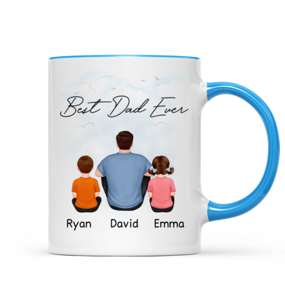 Back View Dad And Kids Dogs Cats Sitting Father‘s Day Gift For Dad Personalized Mug