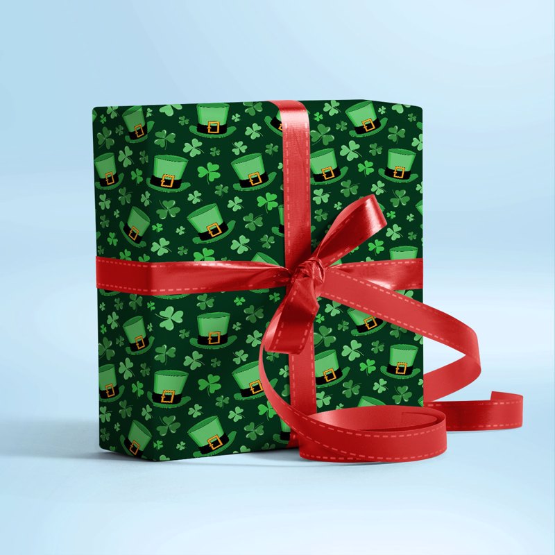 St. Patrick's Day Green Hat Clover Gift Wrapping Paper