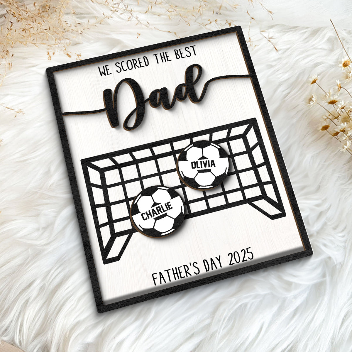 We Scored the Best Dad Personalized 2-Layered Wooden Plaque,  Gift for Soccer Dad