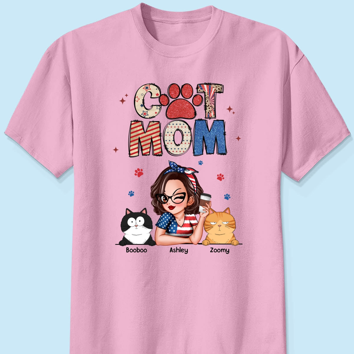 Cat Mom Sparkly Pattern Personalized Shirt, Gift For Cat Mom