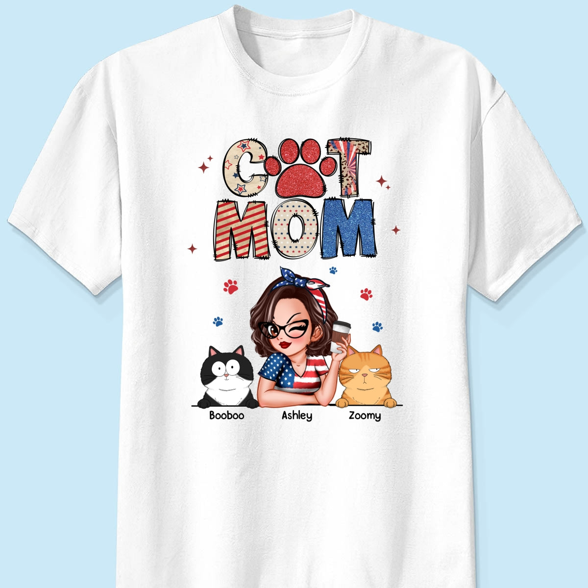 Cat Mom Sparkly Pattern Personalized Shirt, Gift For Cat Mom