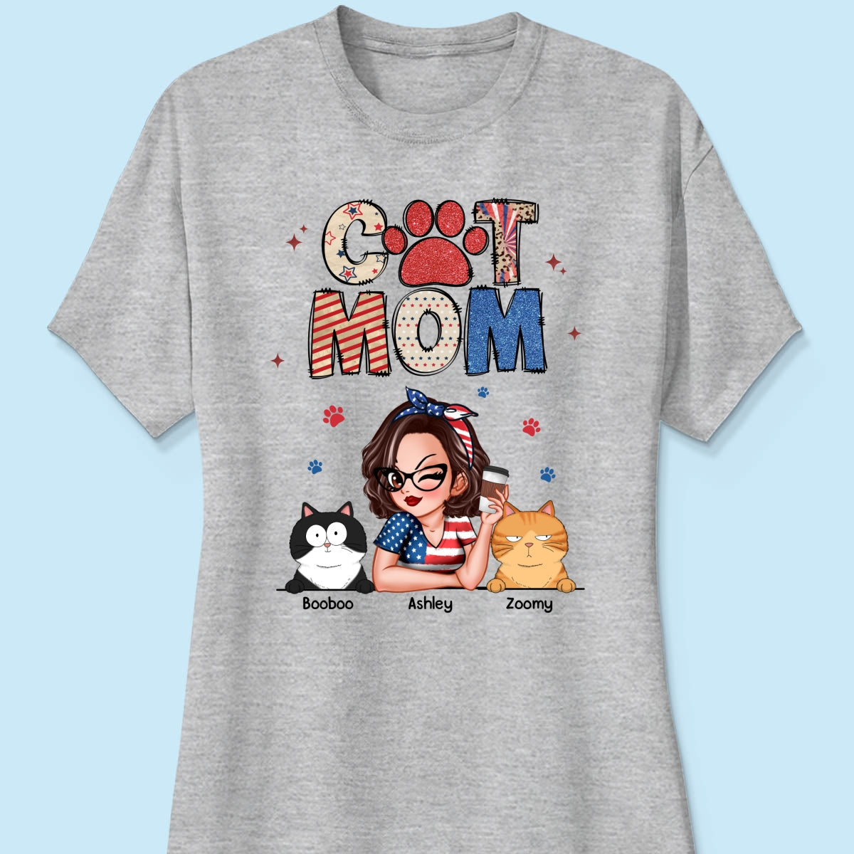 Cat Mom Sparkly Pattern Personalized Shirt, Gift For Cat Mom