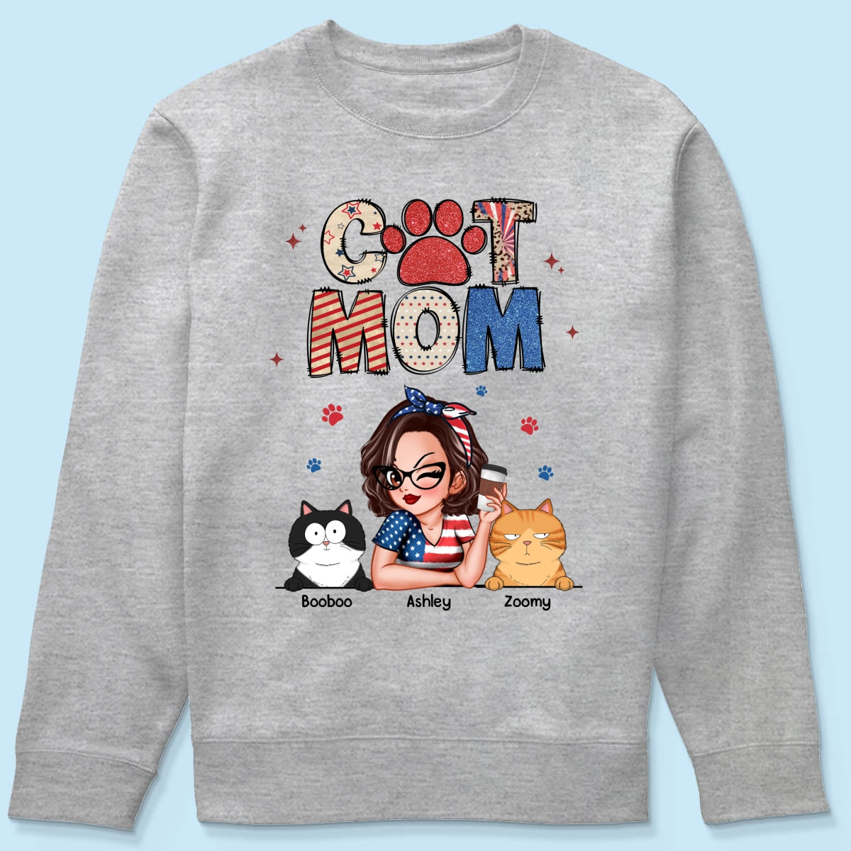 Cat Mom Sparkly Pattern Personalized Shirt, Gift For Cat Mom