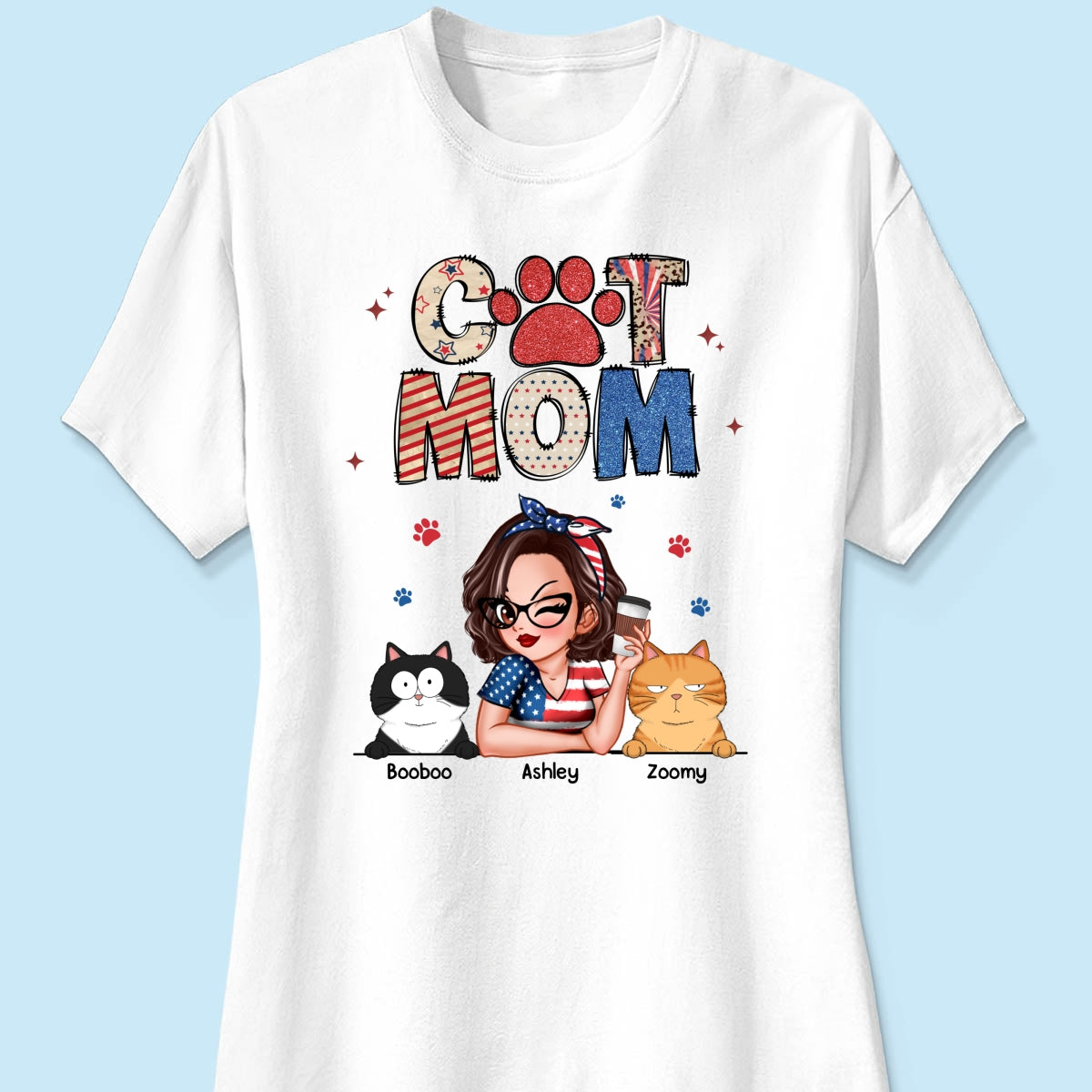 Cat Mom Sparkly Pattern Personalized Shirt, Gift For Cat Mom