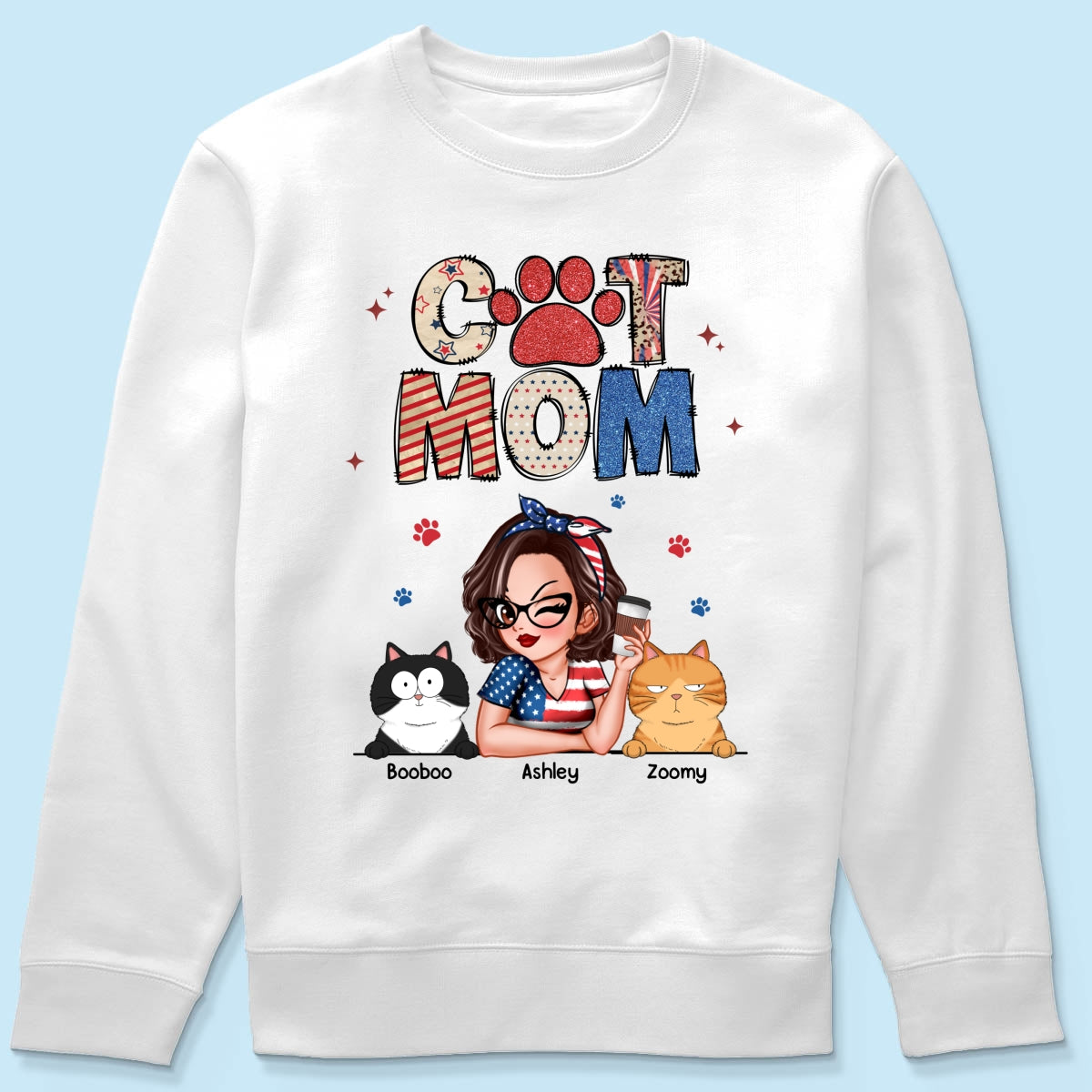 Cat Mom Sparkly Pattern Personalized Shirt, Gift For Cat Mom