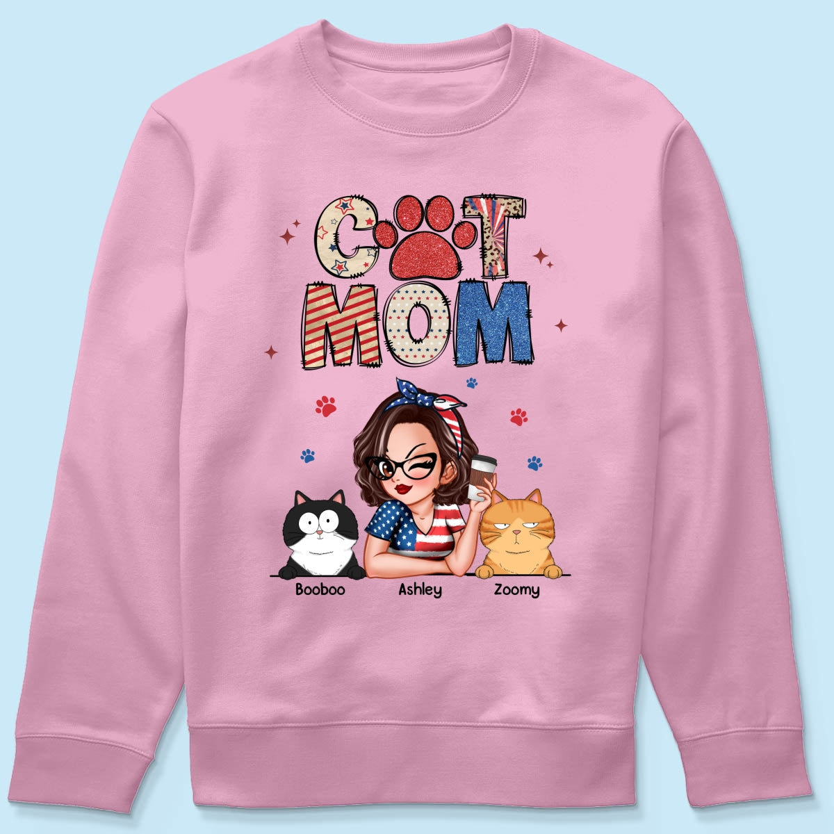 Cat Mom Sparkly Pattern Personalized Shirt, Gift For Cat Mom