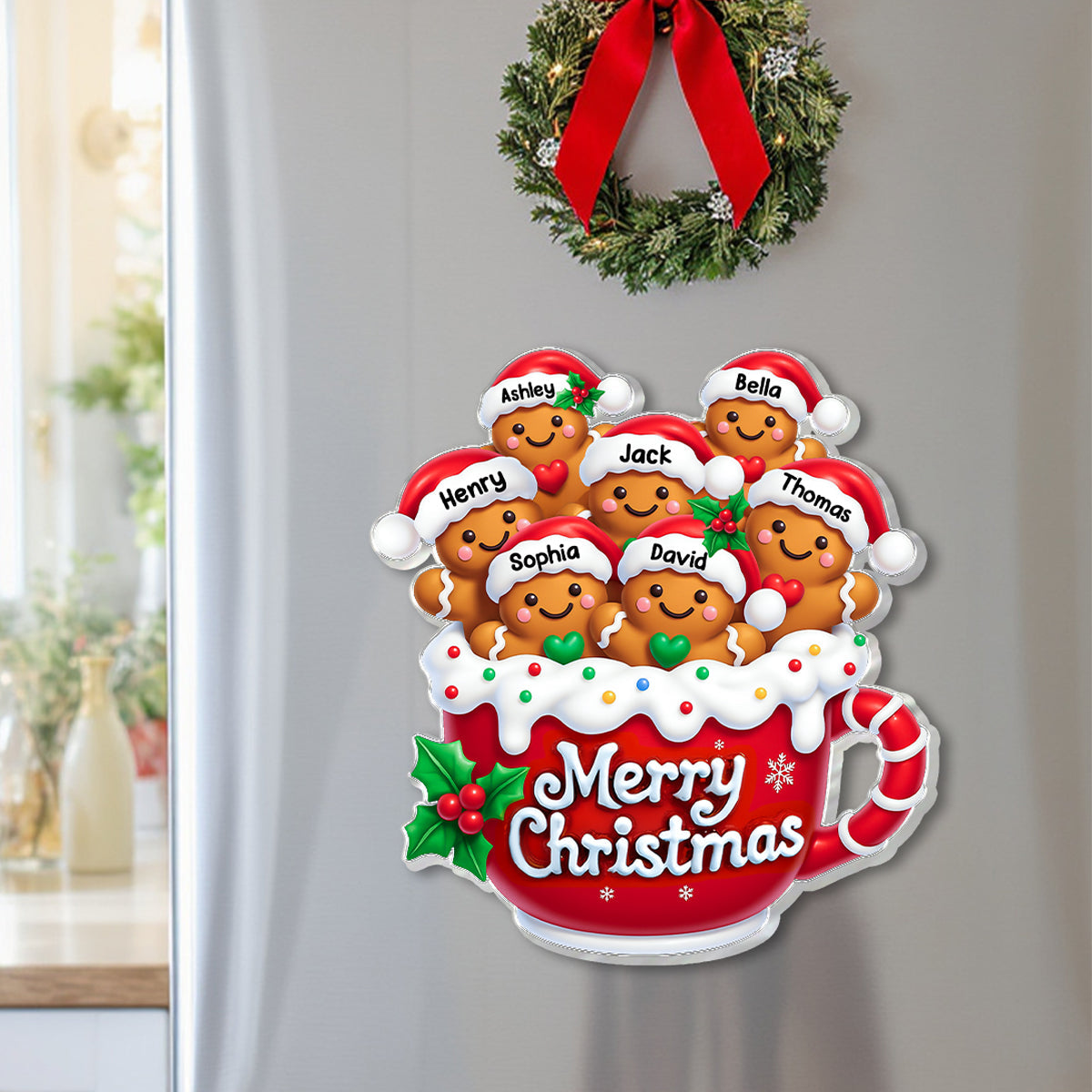 Merry Christmas Gingerbread Family Personalized Acrylic Fridge Magnet