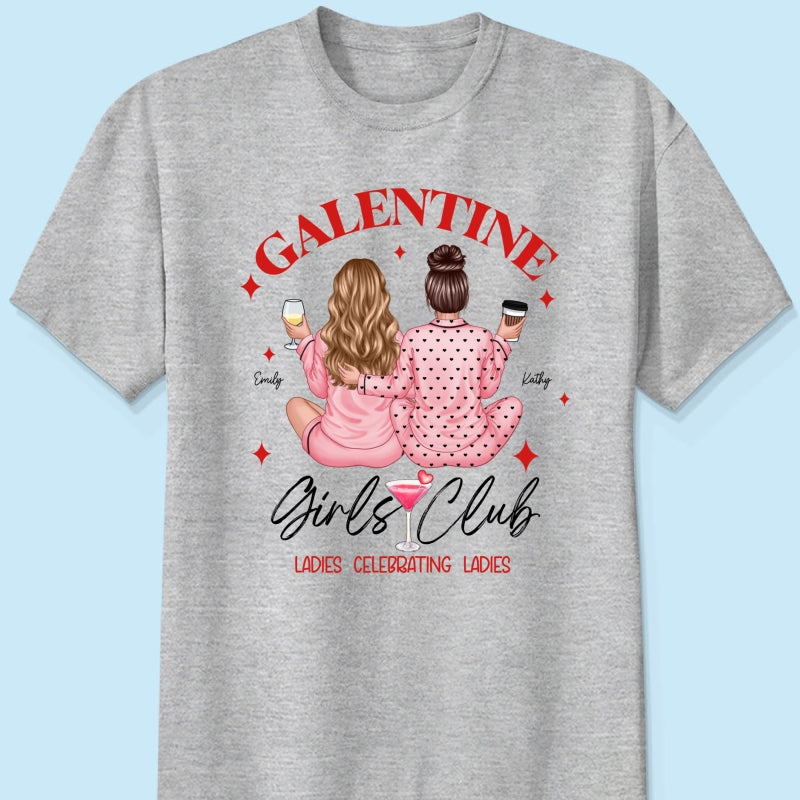 Galentine Girls Club Pajamas Girls Back View Personalized Shirt,  Shirt, Social Club, Besties Gift