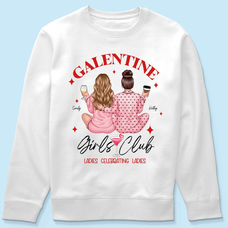 Galentine Girls Club Pajamas Girls Back View Personalized Shirt,  Shirt, Social Club, Besties Gift